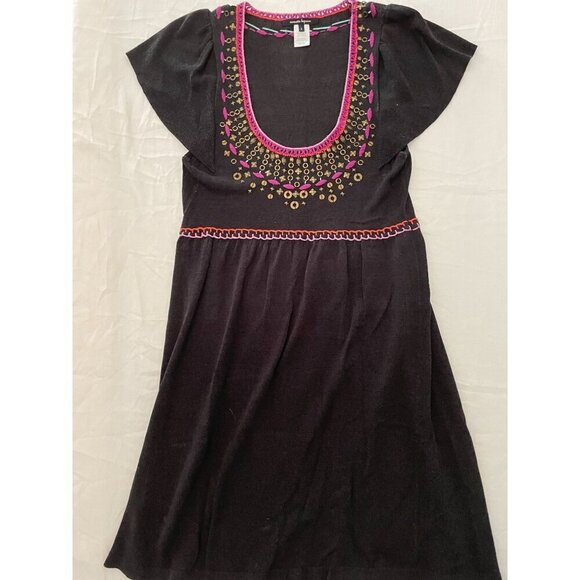 Anthropologie Nanette Lepore Women's Dress S  Black With Colorful Embroidery  53 - Picture 1 of 8